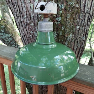 Vintage Goodrich Green Porcelain Enamel Barn Light 14&quot; Gas Station Industrial Antique Goodrich Industrial Light. Condition is Used.