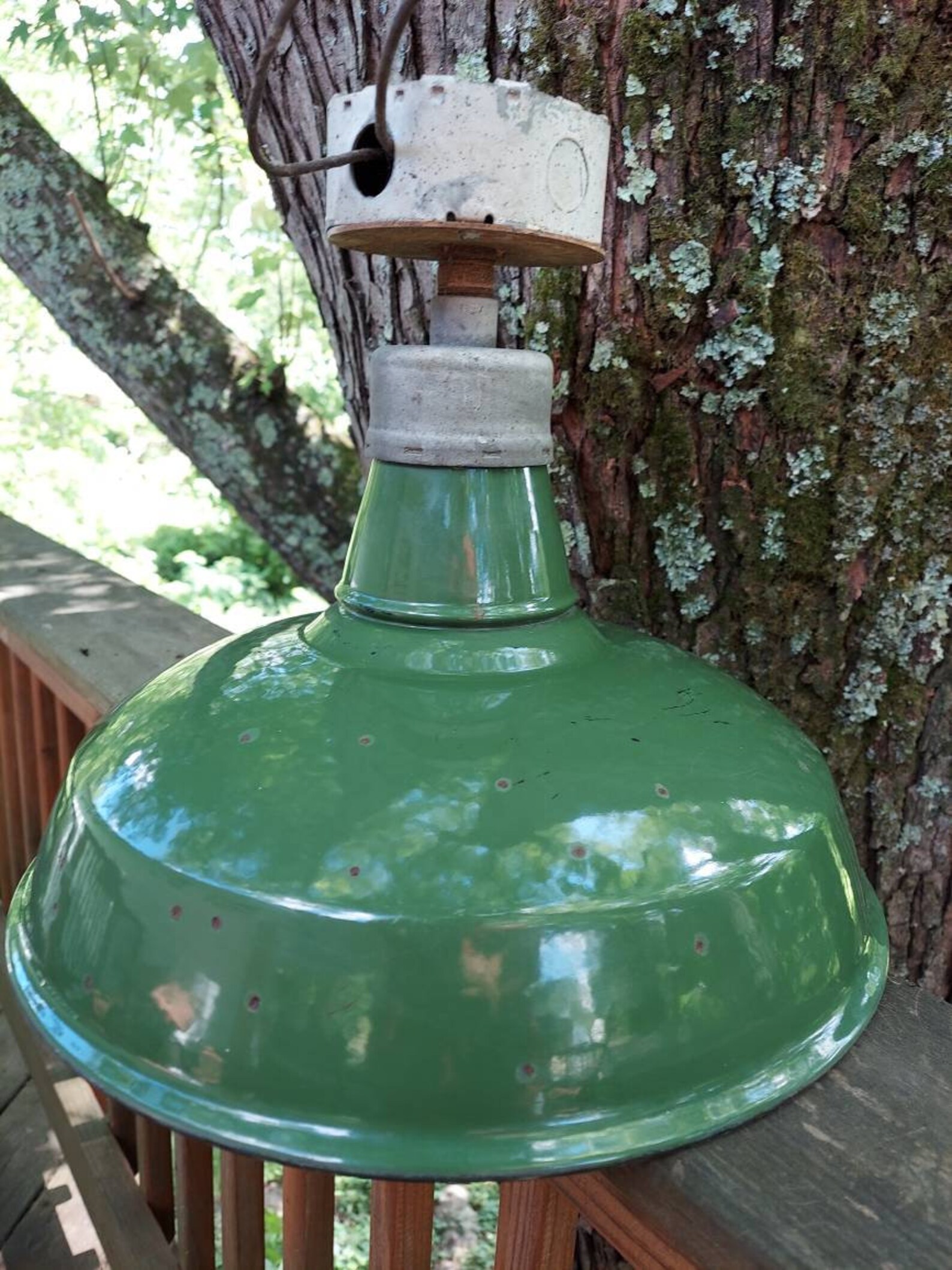 Vintage Goodrich Green Porcelain Enamel Barn Light 14 | Etsy