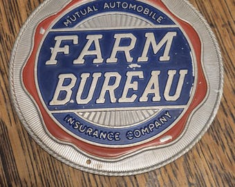 Early Vintage Embossed Farm Bureau Insurance Co. Advertising Plaque Sign Emblem Radiator Badge