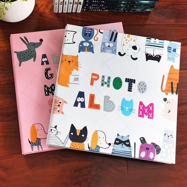 Photo Album Baby ,Self-Adhesive Photo Album Baby Boy/Gril, Alphabet Letters Cartoon Album Pink,Baby Grow Up Photo Album Scrapbook DIY