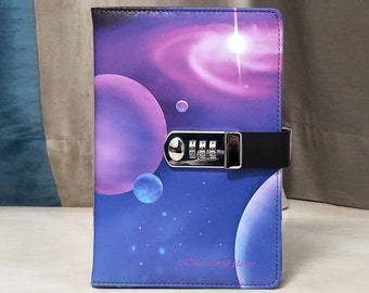 Lock Journals Notizbuch nachfüllbar, Coloful Planet Schreiben Notizbuch codiert, geheime Tagebücher, Bullet Journals, Weihnachten Geburtstag Geschenk für Kinder