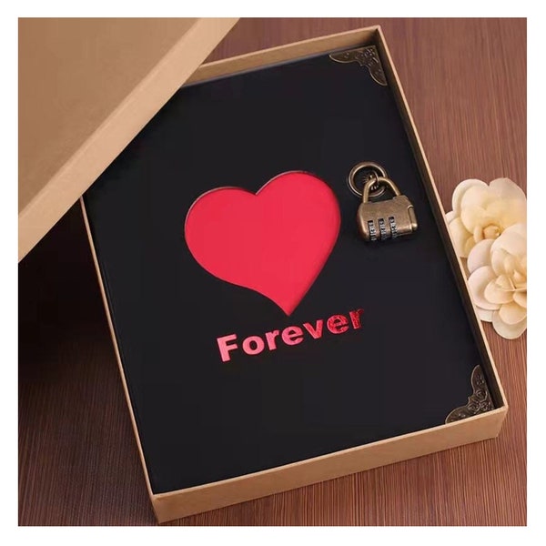Valentine Gift Pack Photo Album,Coded Lock Photo Album,Scrapbook Black Kraft DIY,Love Wedding Heart Album,Valentine Gift to boyfriend to her