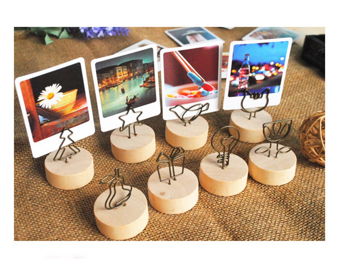 Wooden Photo Holder Picture Holder With Wire Metal Shape Etsy