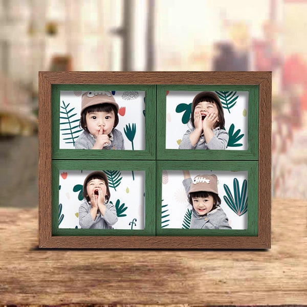 4 in 1 Removable Multi Photo Frame, Rustic Photo Frame,Wood-Imitation Photo Frame, BabyPhoto Frame 4*6,Family Photo Frame Set