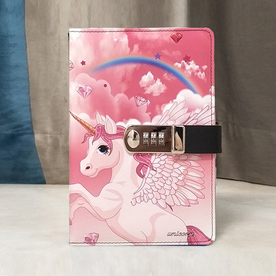 Diarios de unicornio arcoíris, diarios con candado rosa para niñas