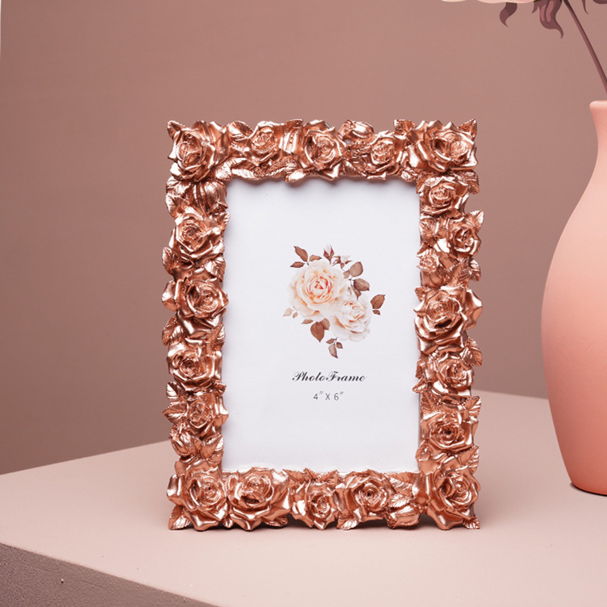 Photo Picture Frame Holder, Rose Gold Iron Photo Display Stand Tabletop