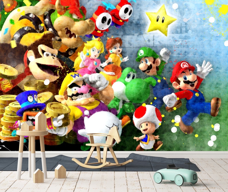 Super Mario Wallpaper Wall Mural Photo Bedroom Children Etsy