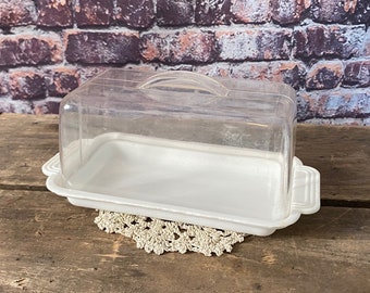 Vintage Butter Dish - Covered Plastic Lustro Ware Butter and Cheese Dish - Stock No. L-34 - Retro White Plastic Covered Dish