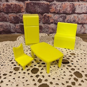 Vintage Yellow Plastic Dollhouse Kitchen Furniture Set