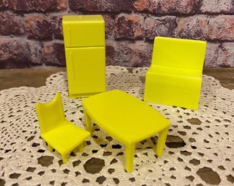 Vintage Yellow Plastic Dollhouse Kitchen Furniture Set