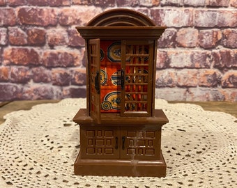 Vintage Dollhouse Hutch: Plastic Doll Furniture with Opening Doors