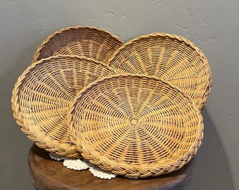 Vintage Wicker Paper Plate Holders - Smaller Size - Set of 4, Boho Wall Decor