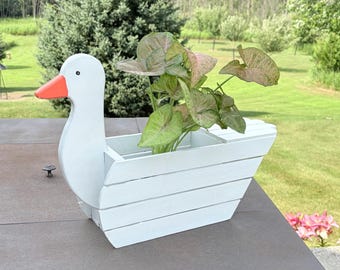 Wooden Duck Planter - White Goose Porch Planter