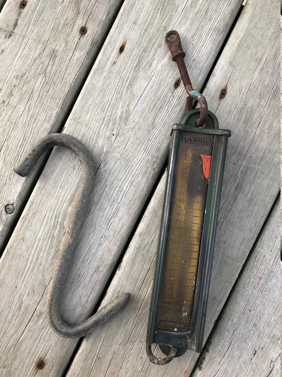 Vintage Hanging Scale With Large Meat Hook Model 8910 100 Lbs Etsy