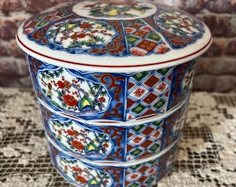 Vintage Takahashi Japanese Imari Large Jubako Bento Box Stacking Lidded Container