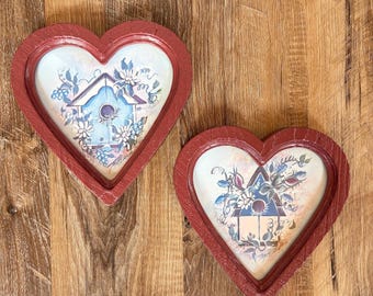Vintage Home Interiors Heart Wall Art - Set of 2 Birdhouse Floral Cottage Decor