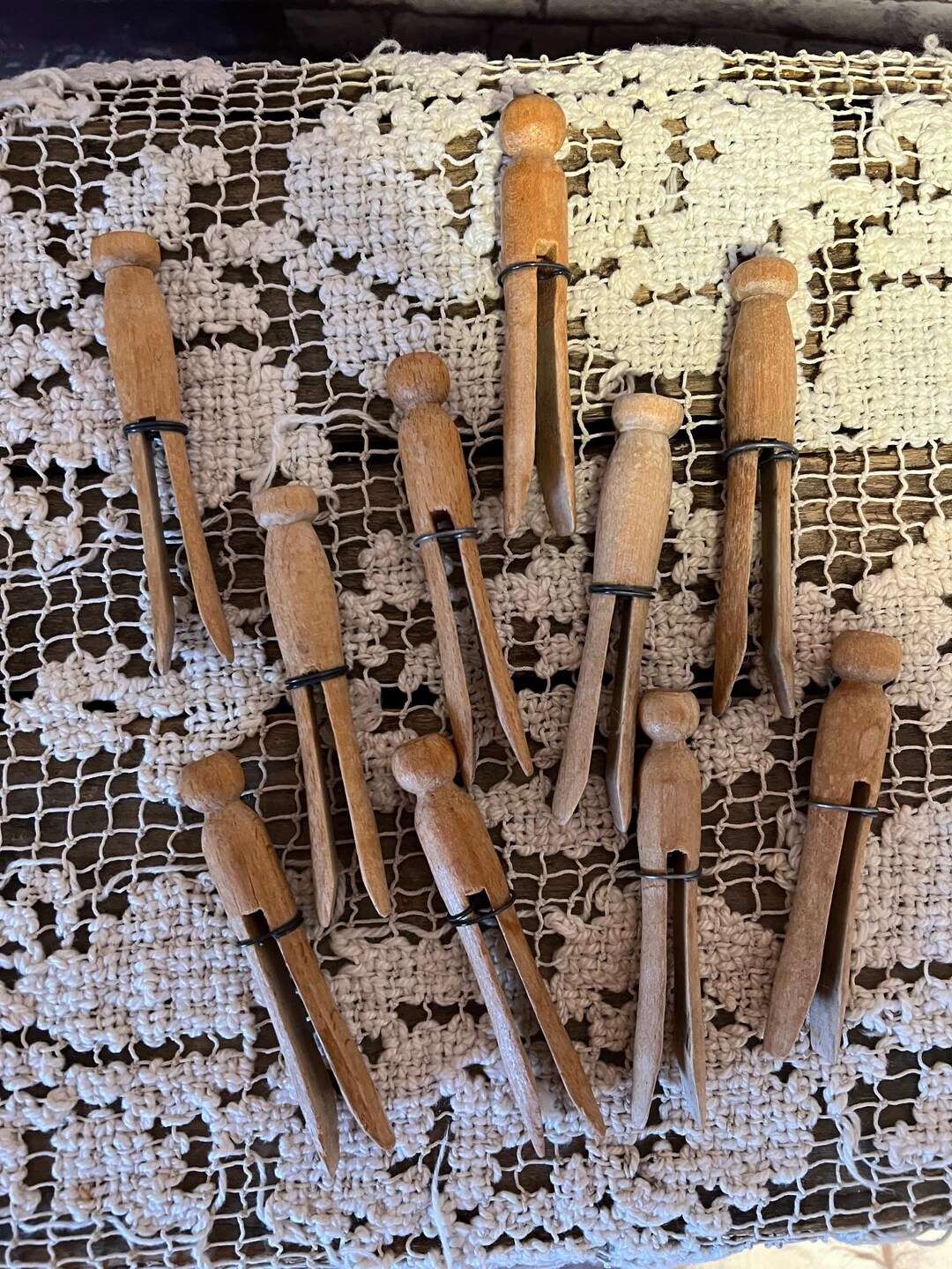 Vintage Wooden Clothespins - Dolly Peg Wire Wrapped Style - Laundry ...