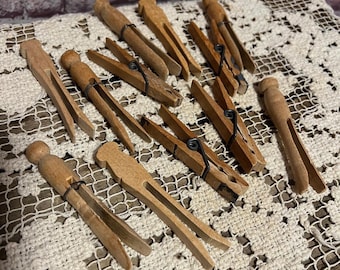 Vintage Wooden Clothespins - Laundry Room Decor - Craft Clothes Pins