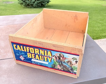 Vintage California Beauty Wine Crate – Wooden Produce Storage Display