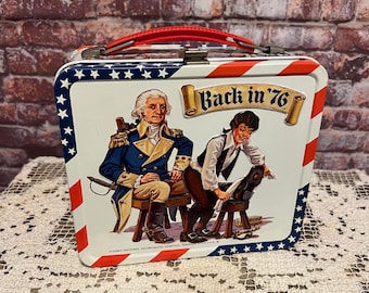 Vintage 1975 NOS Back in '76 Patriotic Metal Lunch Box - Aladdin Lunchbox No Thermos