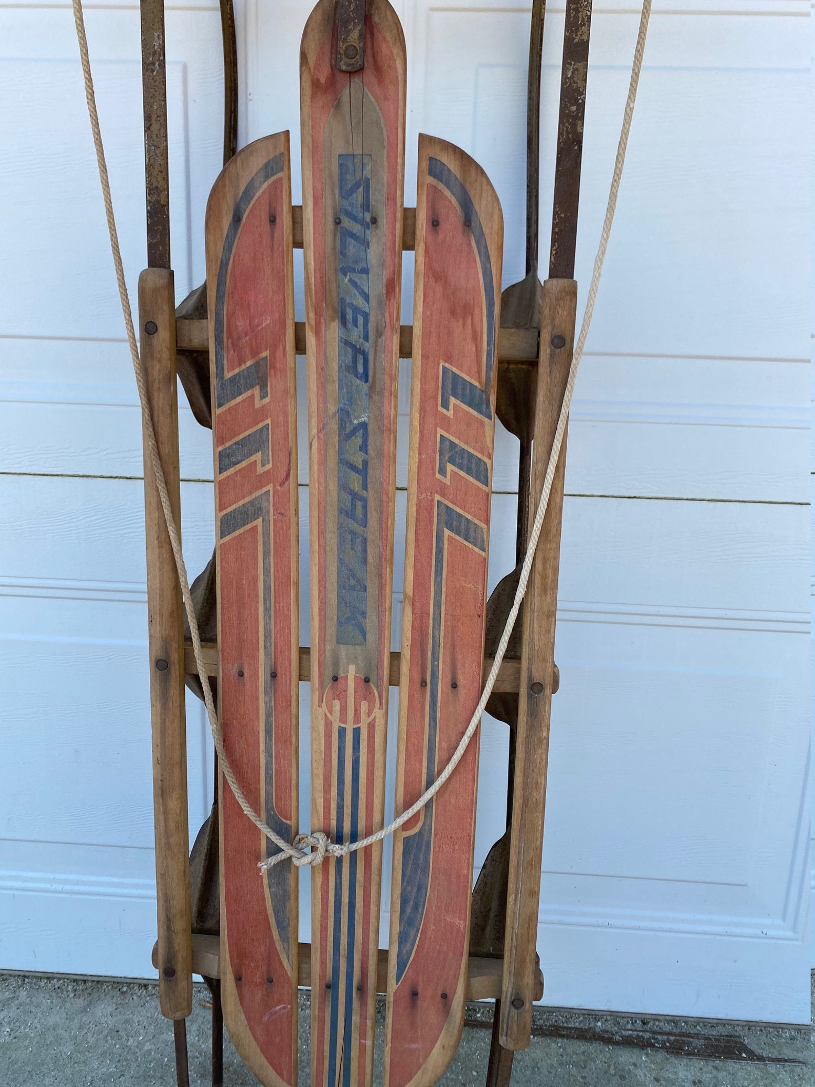 Vintage Silver Streak Snow Sled Wood and Metal Snow Sled Etsy