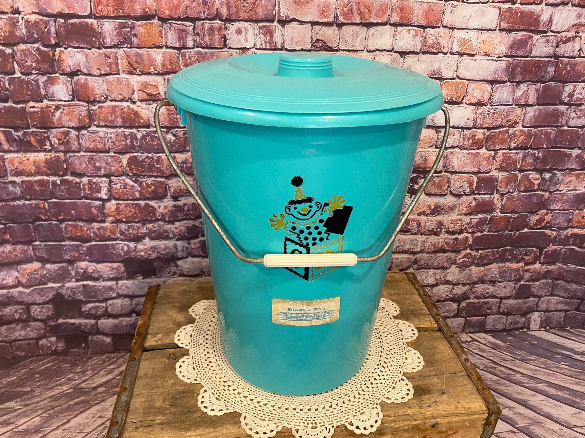 Vintage Cloth Diaper Pail with Cover and Handle 1960's Etsy