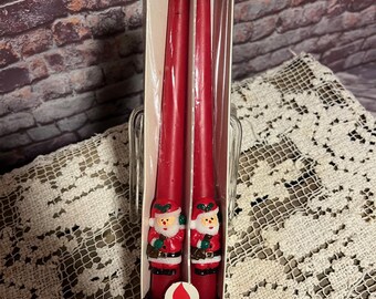 Vintage Christmas Red Santa Taper Candle - 12" set of 2
