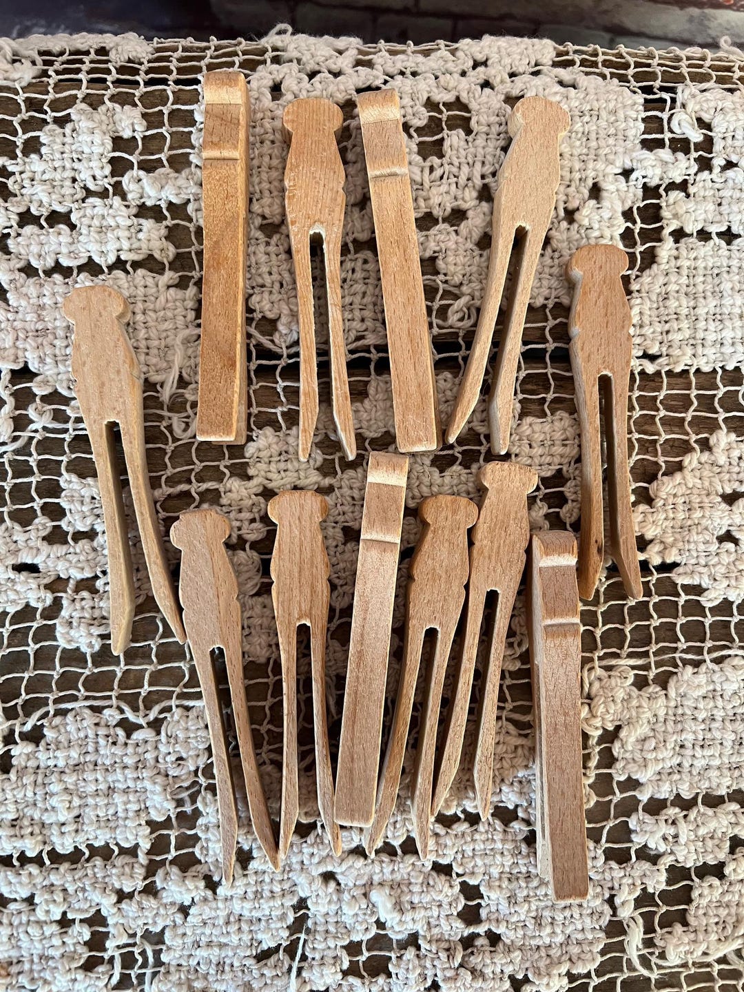 Vintage Wooden Clothespins - Dolly Peg Flat Top Style - Laundry Decor ...