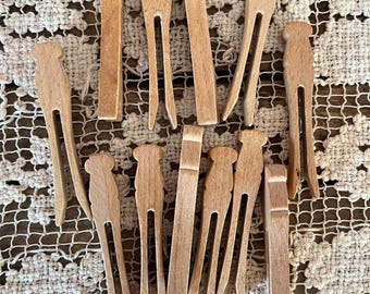 Vintage Wooden Clothespins - Dolly Peg Flat Top Style - Laundry Decor