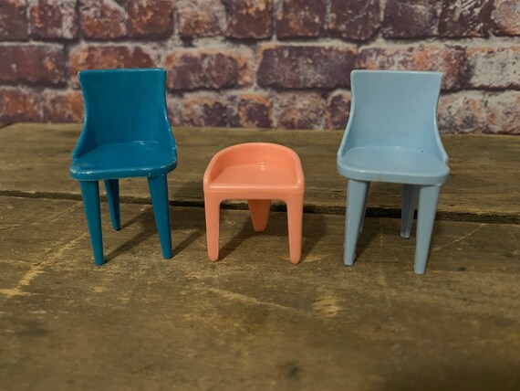 Vintage Dollhouse Furniture Chairs Plasco Plastic Miniature Doll House Chairs Pink and Blue Mini Dining Chairs Etsy Canada