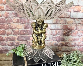 Vintage Hollywood Regency Cherub Compote Dish – Federal Glass Serving Set