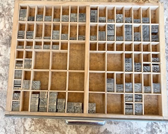 Vintage Hamilton Letterpress Blocks and Tray - Printers Type Case Drawer - Typeset Cabinet