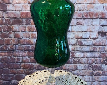 Vintage Tall Green Blown Glass Vase – Shaped Floral Display - Statement Vase