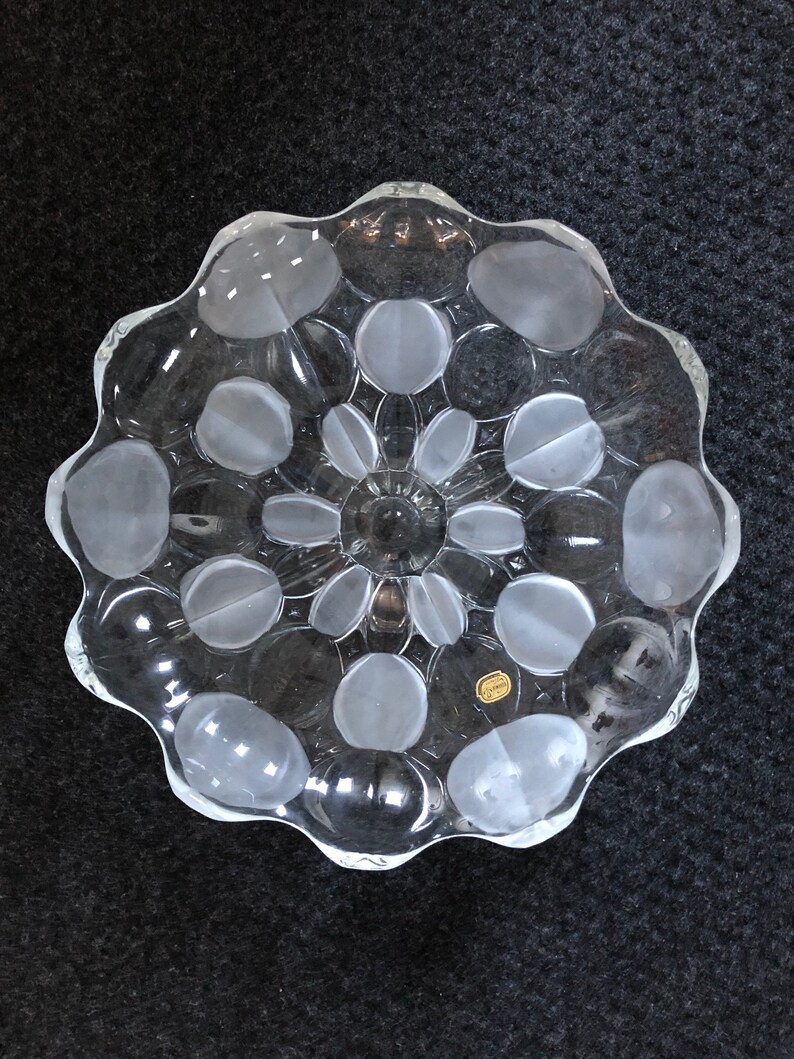 Vintage Bohemia Crystal Glass Footed Cake Stand Plate