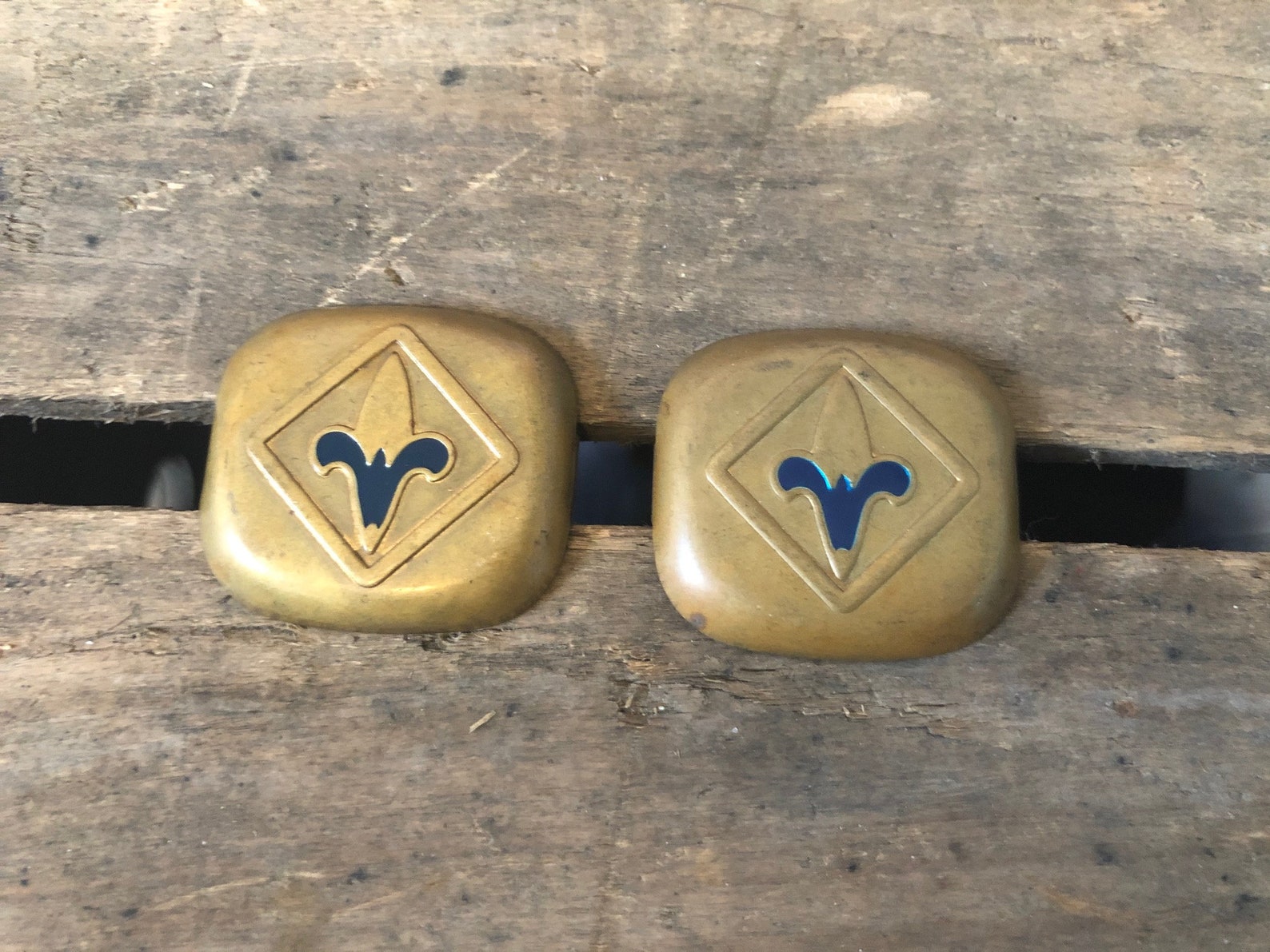 Vintage Brass Boy Scout Neckerchief Slide Blue Enamel Fleur De Etsy