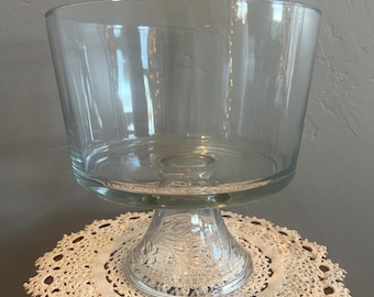 Vintage Ornate Clear Glass Pedestal Trifle Bowl