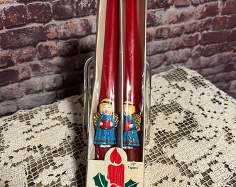 Vintage Christmas Red Angel Taper Candle - 12" set of 2