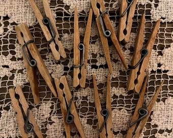 Vintage Wooden Spring Clothespins - Laundry Room Decor