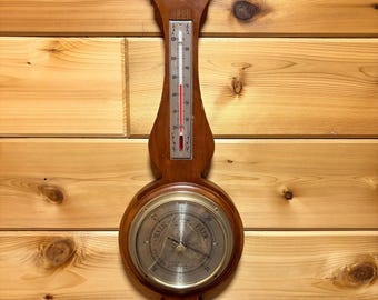 Vintage Banjo Style Weather Station - Wood and Brass Thermometer - Airguide