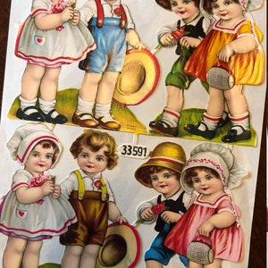 Vintage Die Cuts PBZ Old World Charm Children Pictures Boy and Girl Die Cuts x 8 use for Decoupage Art