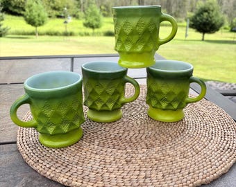 Vintage Anchor Hocking Fire-King Coffee Mug - Kimberly Green - Set of 4