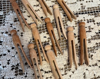 Vintage Wooden Clothespins - Dolly Peg Style - Laundry Decor