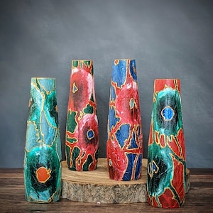 Artisan Bud Vase Hand Painted Vibrant Small Glass Abstract Flower Design Unique Modern Table Decor Home Office Gift