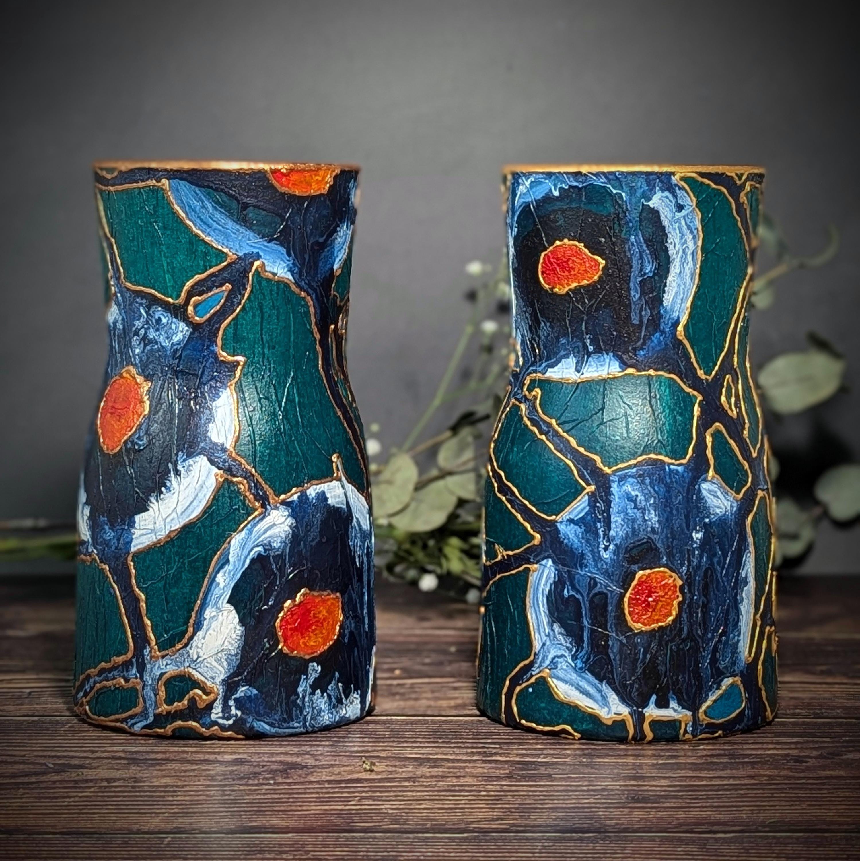 陶器花瓶　アート 伊賀焼 30センチ程の面取花入、緋色 ビードロ 焦げ全てが良い感じです