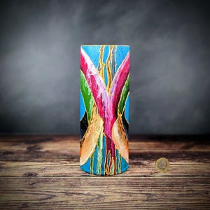 Unique Vibrant Vase Cylinder Glass Multi Colour Hand Painted Original Design Abstract Art Bright Coloured Artisan Gift