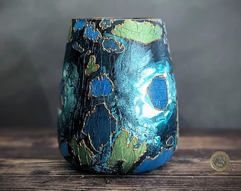 Hand-Painted Glass Vase – JEWEL – Blue, Green & Bronze – Oval Tulip Vase – Unique Handmade Gift – 18cm / 7"