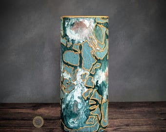 Hand Painted Glass Vase | Pale Blue Green Decor | Gold Bronze Detail | Aqua FROST Collection | Unique Handmade Gift | Large Vase 25cm / 9.8"