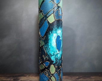JEWEL Vase Tall 40 cm Blue Green Floor Hand Painted Glass Unique Modern Design Colourful Decor Artisan Home Gift