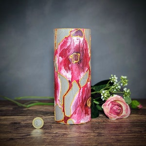 Blush Pink Zylinder Vase Feminine Wohnkultur handgemachtes Geschenk für sie Original handgemaltes abstraktes Blumen Design
