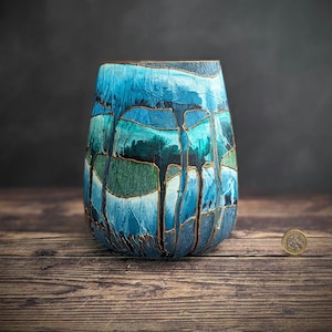 Blue-Green Hand-Painted Glass Vase – ZEN Collection – Large Decorative Vase with Bronze Accents – Serene Handmade Home Decor Gift